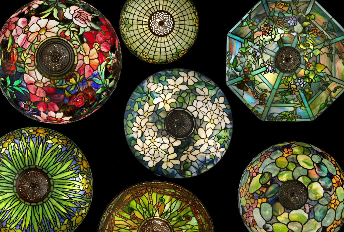 00. Tiffany Studios Group of lamps birds eye detail